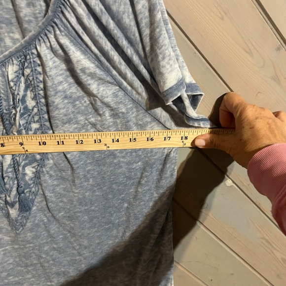 Lucky Brand‎ Embroidered Tassel Tie Top Blouse Blue White Burnout Womens Size L - Picture 4 of 5